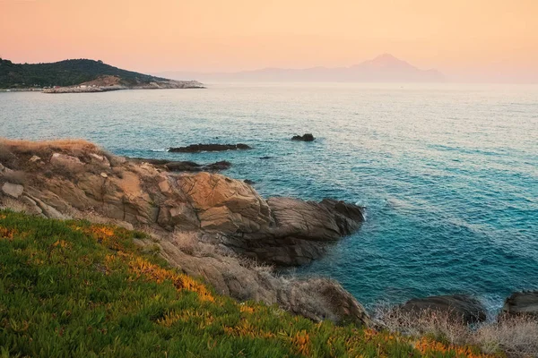 Grecja sea zachód słońca krajobraz — Zdjęcie stockowe
