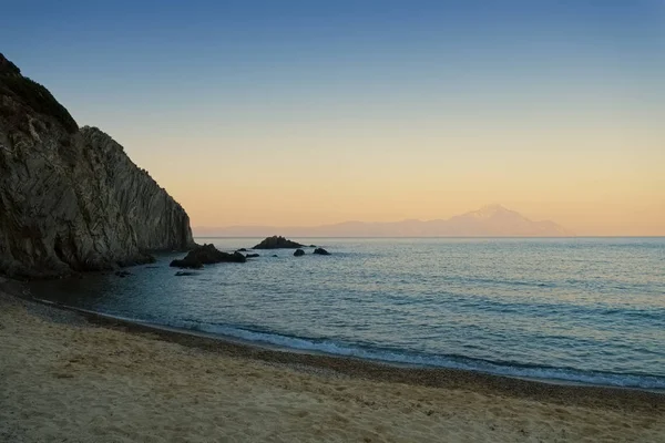 Zdjęcia piękny zachód słońca plaża w Sarti Grecja Chalkidiki — Zdjęcie stockowe