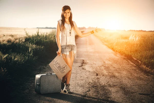 Viajante hippie menina — Fotografia de Stock