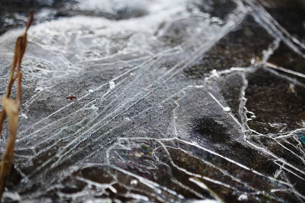 Formes Formation Glace Scintillante Dans Eau Des Berges Printemps — Photo