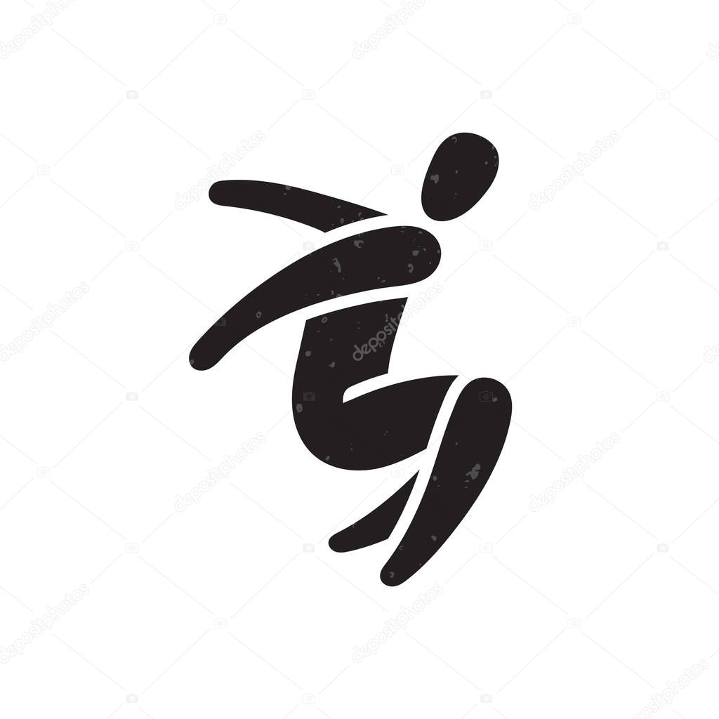 Vector illustration of people jumping rapidly isolated on white background. Man woman kid silhouette. Trampoline park, parkour concept. Healthy active sport. Birthday bounce party decoration. EPS 10