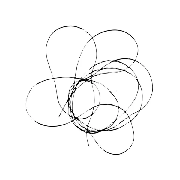 Verworrene Fäden. Faden kritzeln Blütenblätter, Blume, Fleck. schwarze Linie abstrakte Skizze. Chaotische Doodle-Formen. Vektor Folge 10 — Stockvektor