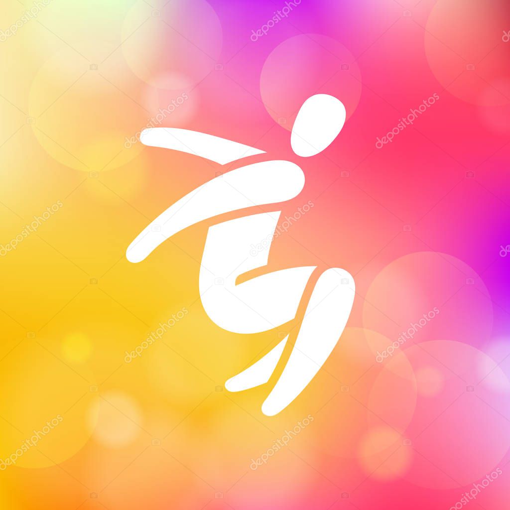 Vector illustration of jumping people. Man woman kid silhouette. Body figure icon sign. Trampoline park concept. Healthy active sport. Birthday bounce party decoration.