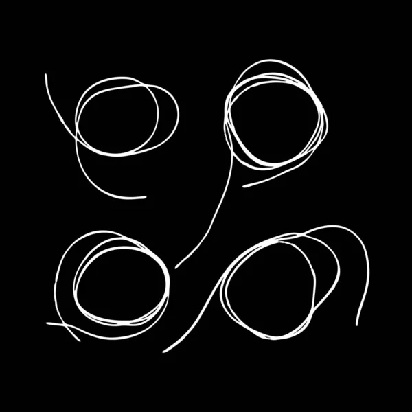 Set of thread circles. Round frames. Abstract scrawl sketch. Vector illustration of chaotic doodle shape. EPS 10 — 스톡 벡터