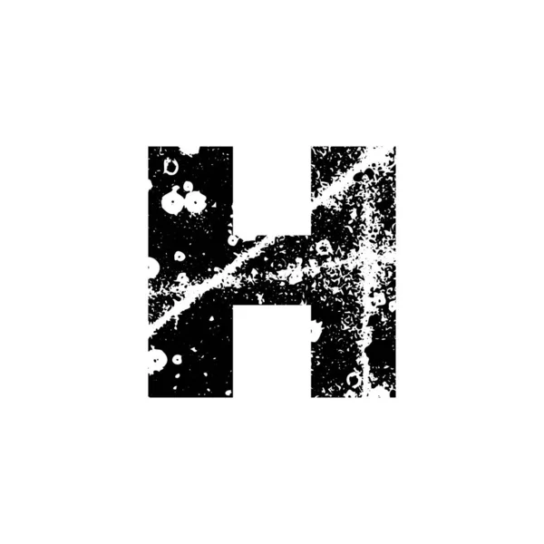 Закрашенная буква H. Абстрактный шрифт ручной работы без засечек. Тревожная текстура abc. Следы чернильных брызг. EPS 10 — стоковый вектор