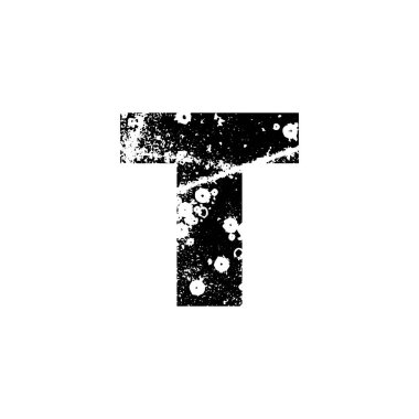 Boyalı T harfi. Soyut el yapımı. Serif yazı karakteri yok. Kalıplaşmış ABC. Mürekkep sıçrama izi. EPS 10