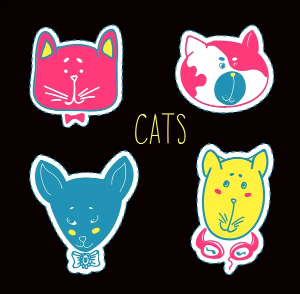 Set of colorful cats heads — Stock Vector