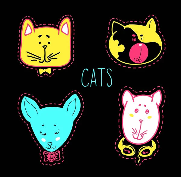 Set of colorful cats heads — Stock Vector