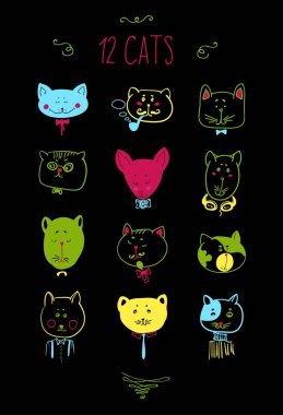 Renkli kedi kafaları kümesi