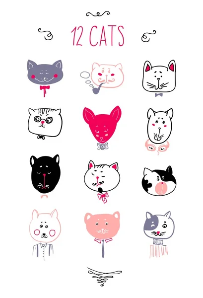 Conjunto de cabezas de gatos coloridos — Archivo Imágenes Vectoriales