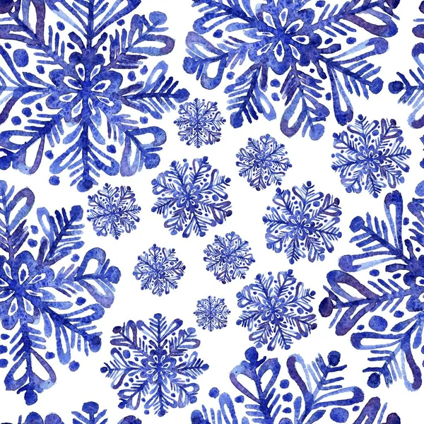 Aquarela flocos de neve ornamento sem costura — Fotografia de Stock