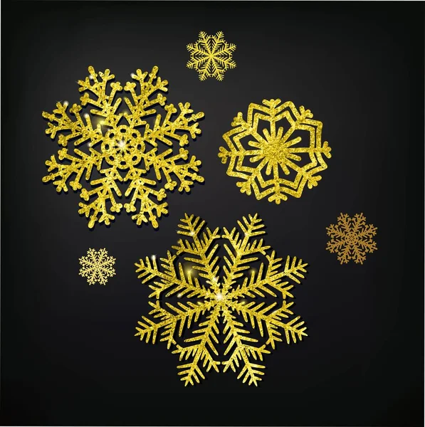 Vector jul kalligrafiska Design snöflinga, med en guld konsistens — Stock vektor