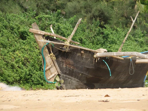 fishing boats lined along the shore. India, Karnataka