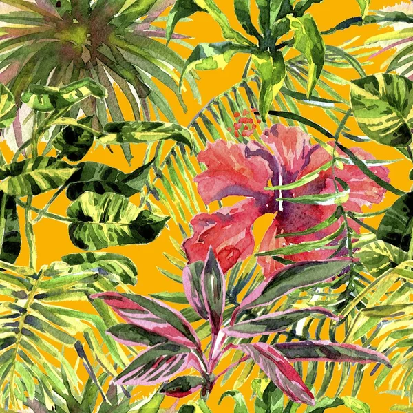 Tropical Background. watercolor tropical leaves and plants. Hand painted jungle greenery background