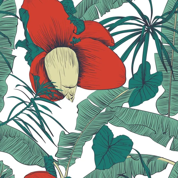 Modèle tropical sans couture avec palmiers à bananes. Illustration vectorielle . — Image vectorielle