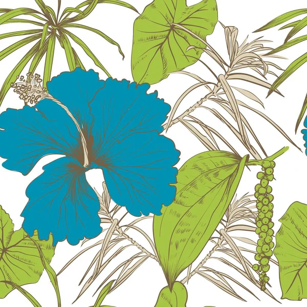 Тропічні екзотичні квіти та листя. Безшовний візерунок . — стоковий вектор