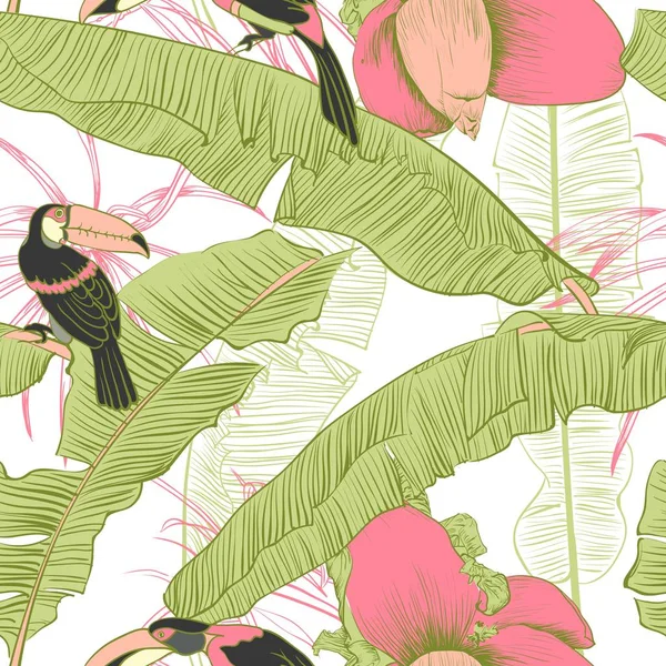 Patrón tropical sin costuras con palmeras de plátano. Ilustración vectorial . — Archivo Imágenes Vectoriales