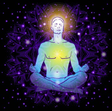 yoga, meditasyon yapıyor lotus pozisyonda oturan adam