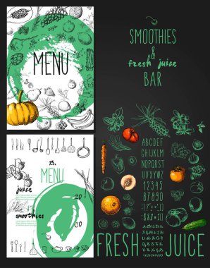 Smoothies ve taze meyve suları çubuğu menüsü
