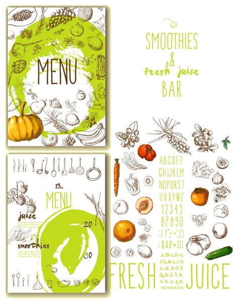 Smoothies e succhi di frutta freschi menu bar — Vettoriale Stock