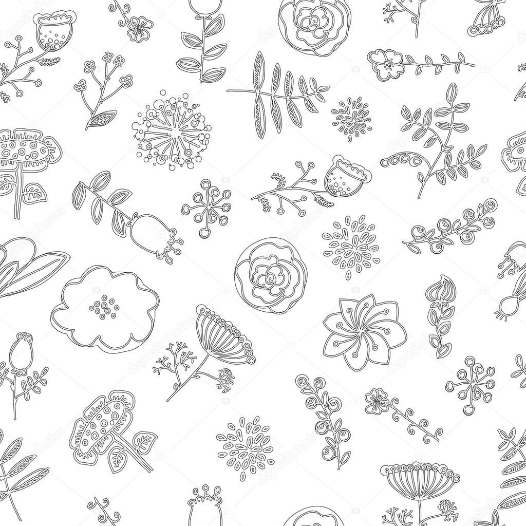 Elegance Seamless pattern with flowers for coloring book