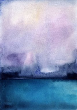 Suluboya manzara gökyüzü bulutlar