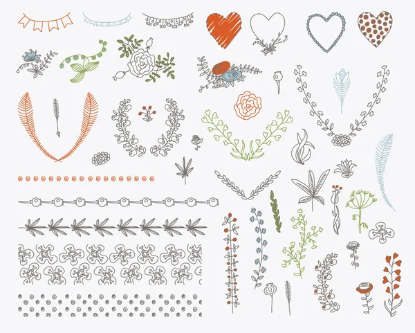 Grande conjunto de elementos de design gráfico floral — Vetor de Stock