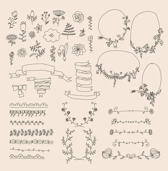 Grand ensemble d'éléments graphiques floraux — Image vectorielle