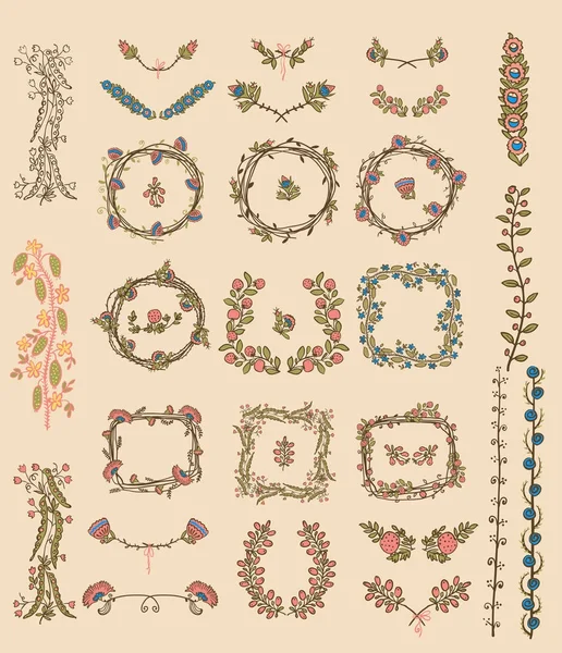 Grand ensemble d'éléments graphiques floraux — Image vectorielle