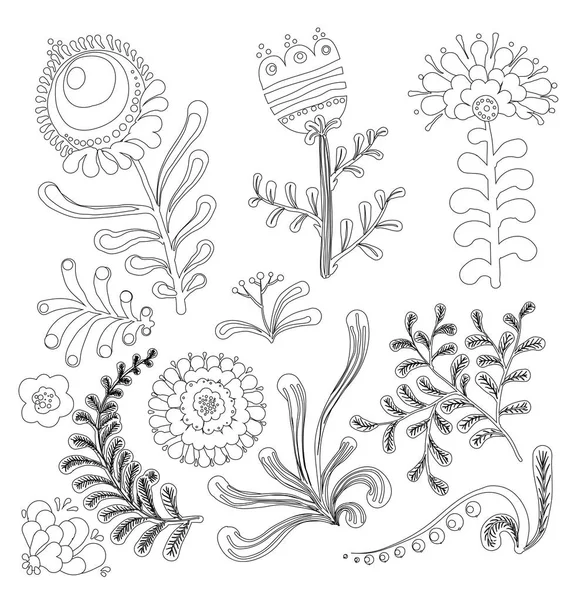 Ensemble d'éléments graphiques floraux pour livre à colorier — Image vectorielle