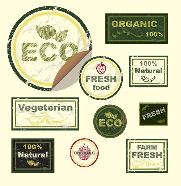 Iconos vectoriales, etiquetas, sobre el tema de la ecología — Vector de stock