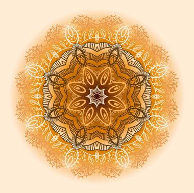 Hand drawn ethnic circular beige ornament.
