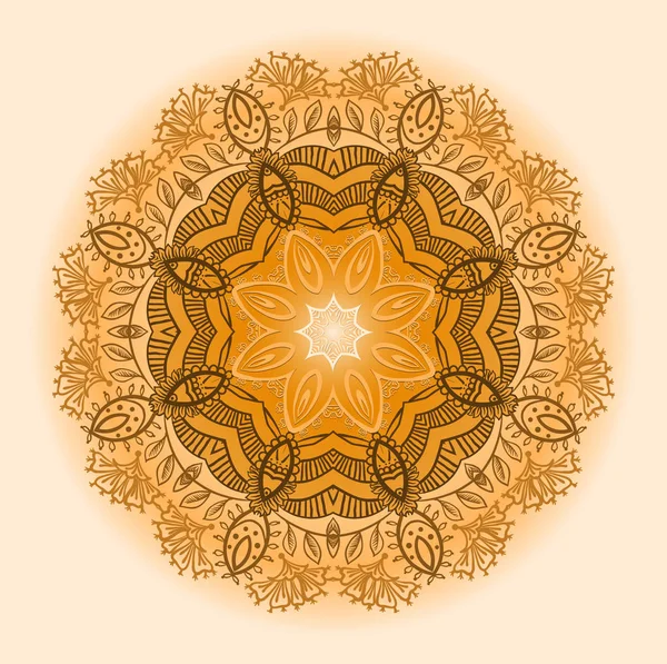 Hand drawn ethnic circular beige ornament. — Wektor stockowy