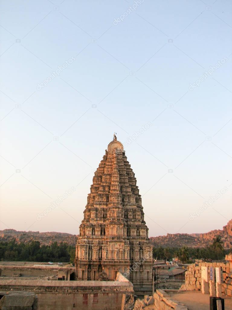 Virupaksha Temple, located in the ruins of ancient city Vijayanagar at Hampi, India.