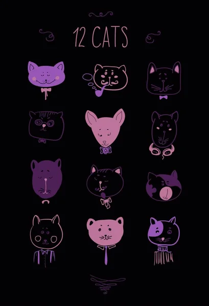 Ensemble de têtes de chats. Illustration vectorielle du visage — Image vectorielle