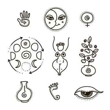 Kadınsı ve tüm gören göz simgesi ve kutsal geometri vektör çizim