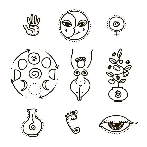 Vektorillustration av feminina och alla seeing eye symbol och sakral geometri — Stock vektor