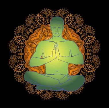yoga, meditasyon yapıyor lotus pozisyonda oturan adam