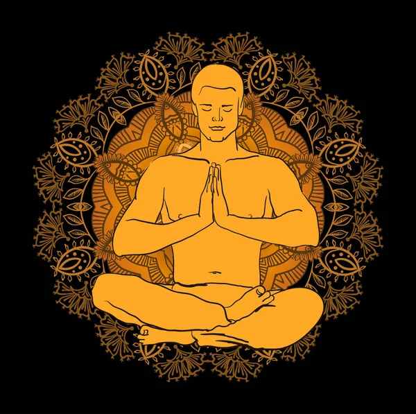 yoga, meditasyon yapıyor lotus pozisyonda oturan adam