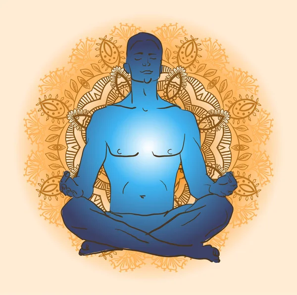 Man sitter i lotusställning gör yoga meditation — Stock vektor