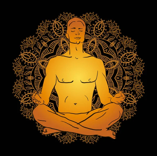Mann sitzt in Lotusposition und macht Yoga-Meditation — Stockvektor
