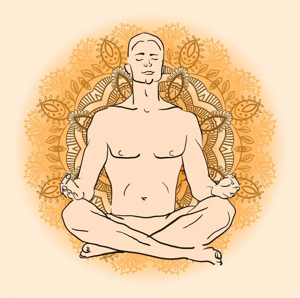 Hombre sentado en la posición de loto haciendo meditación de yoga — Archivo Imágenes Vectoriales
