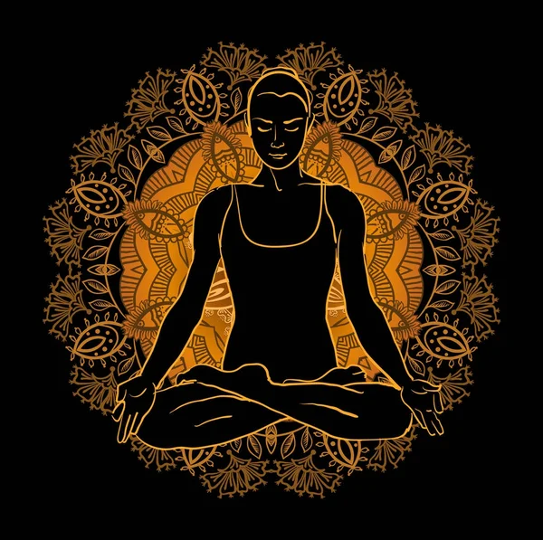 Hermosa mujer haciendo meditación de yoga — Vector de stock