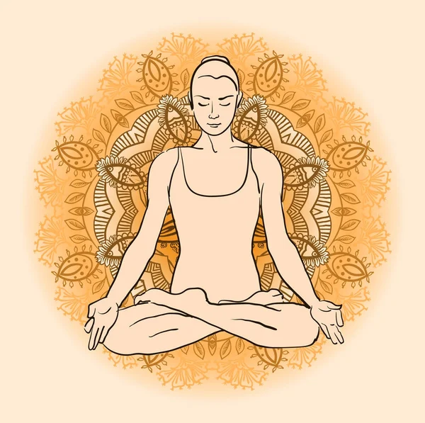 Güzel bir kadın Yoga meditasyon yapıyor — Stok Vektör