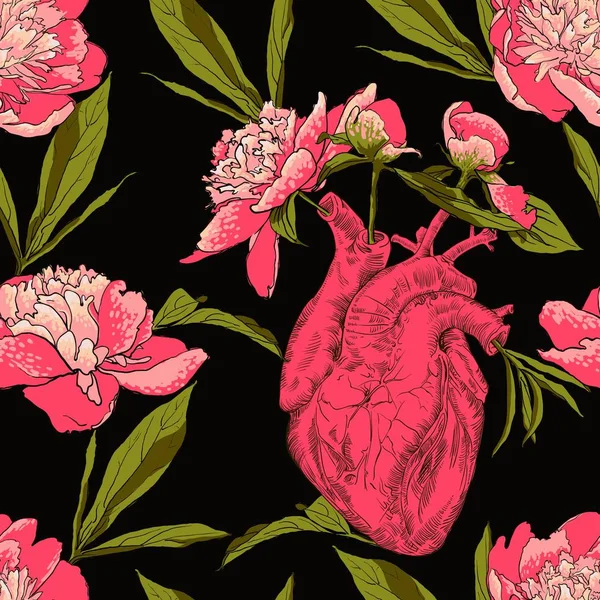 Человеческое сердце с цветами — стоковый вектор