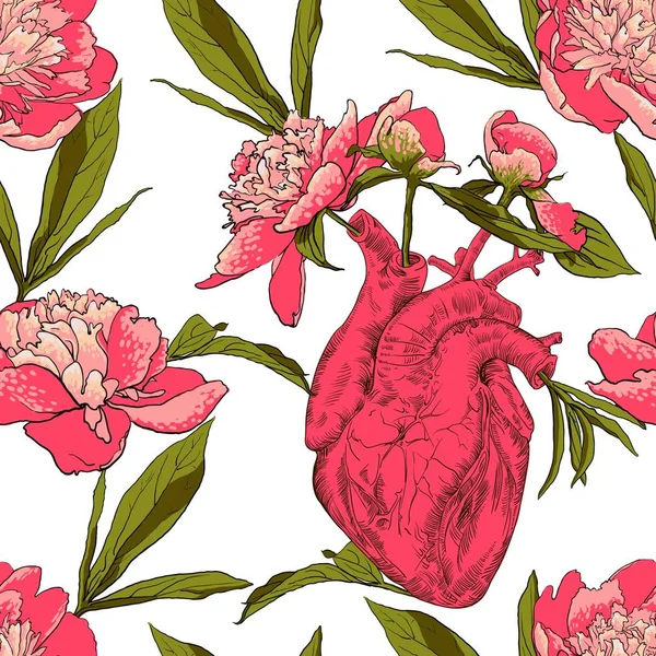 Coeur humain avec des fleurs — Image vectorielle