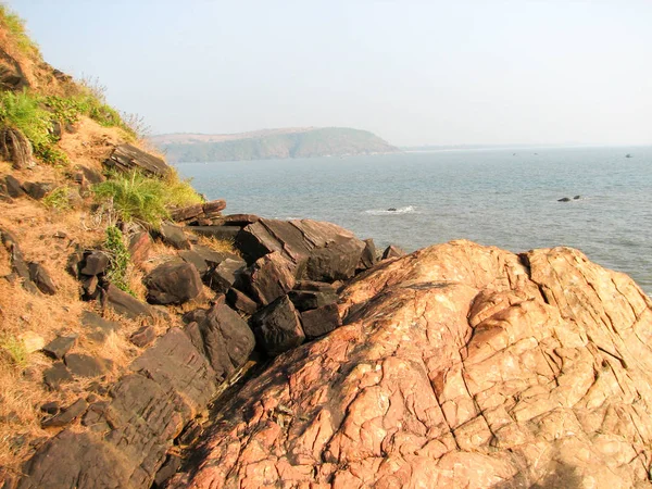 Costa do Oceano com pedras e coqueiros . — Fotografia de Stock