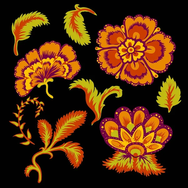 Декоративные красивые цветы и векторные листья — стоковый вектор