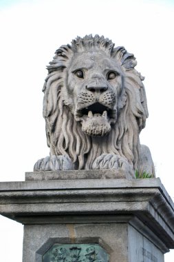 Ardından Tuna nehrini ünlü zincir köprü. Aslan heykeli.