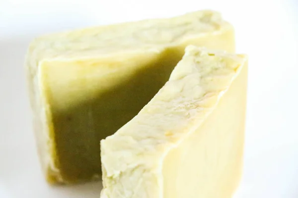 Bars of natural, handmade organic soap on white background — Stock Photo, Image